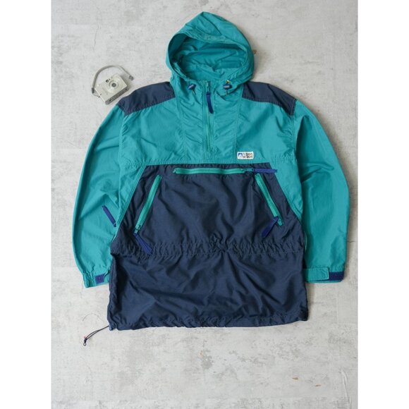 Vintage 90s Sierra Designs Turquoise & Navy Quarter Zip Pullover - Picture 1 of 3